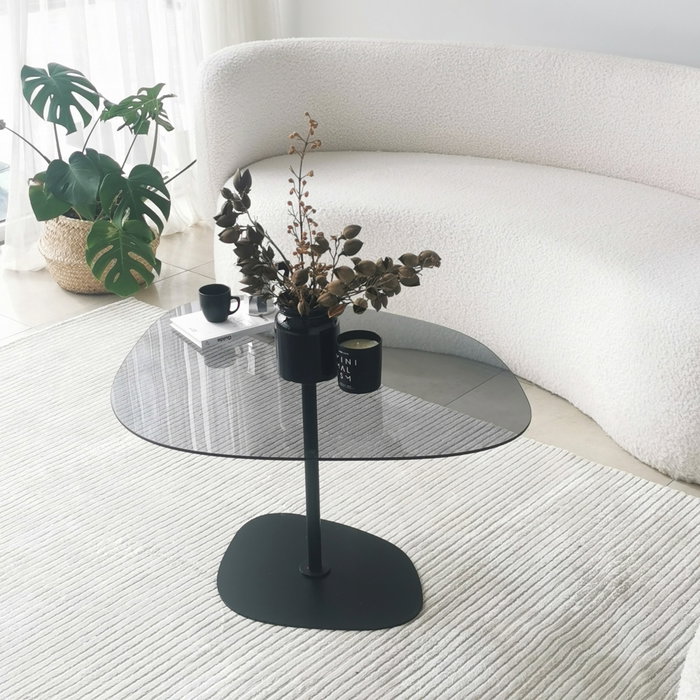 Hanah Home Soho Mesa de Centro de Cristal Templado Gris Oscuro y Negro